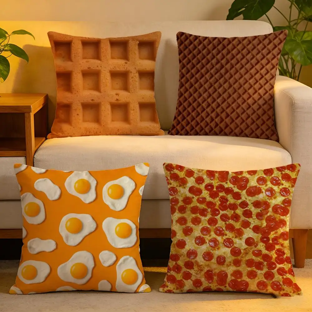 

Чехол для подушки из льняной ткани, мягкий, приятный для кожи, декоративный чехол для дивана, домашнего декора, с рисунком жареного яйца, пиццы, вафли.