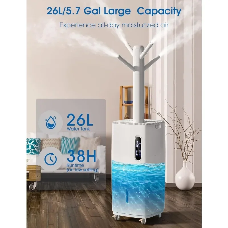 26L Humidifiers for Bedroom，2000ml/H Ultrasonic Cool Mist Humidifier for Baby & Plant with 6 Adjustable Mist Levels,