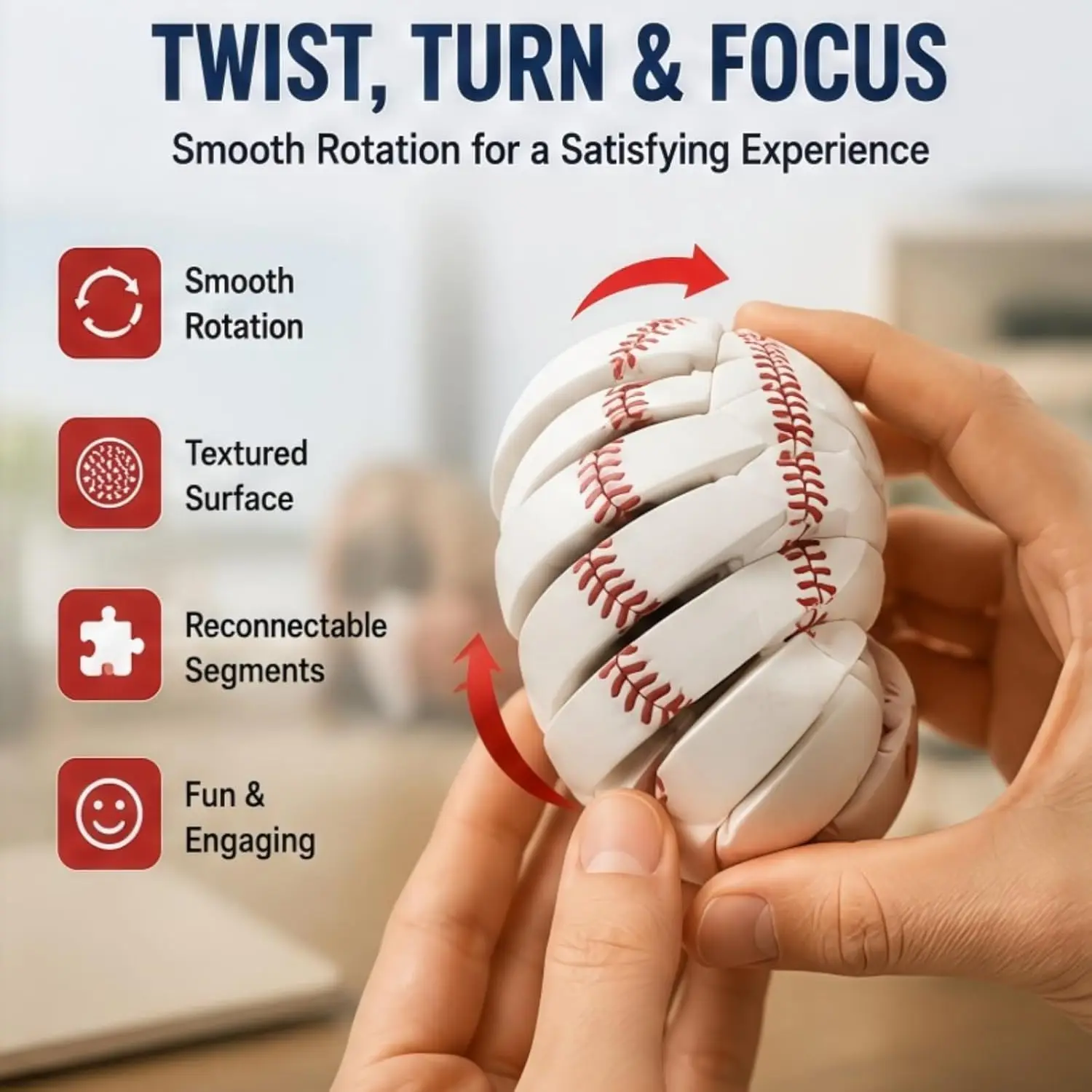 Baseball Fidget Ball Toy 3D Printed Twist and Turn Stress Relief Desk Fidget Portable Relieve Anxiety Sensory Puzzle Handheld