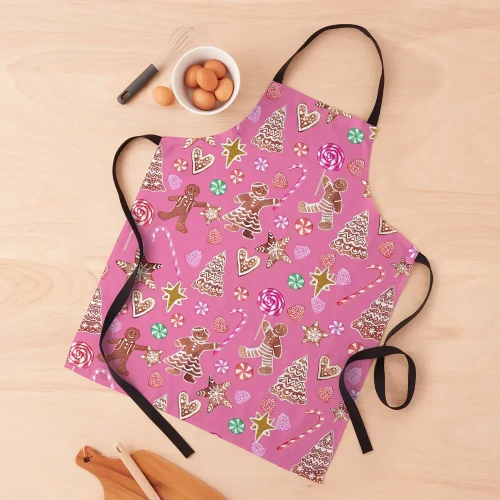 

Christmas Gingerbread people, candy canes and sweets Apron cookings for women Barista For Man Haircut Apron