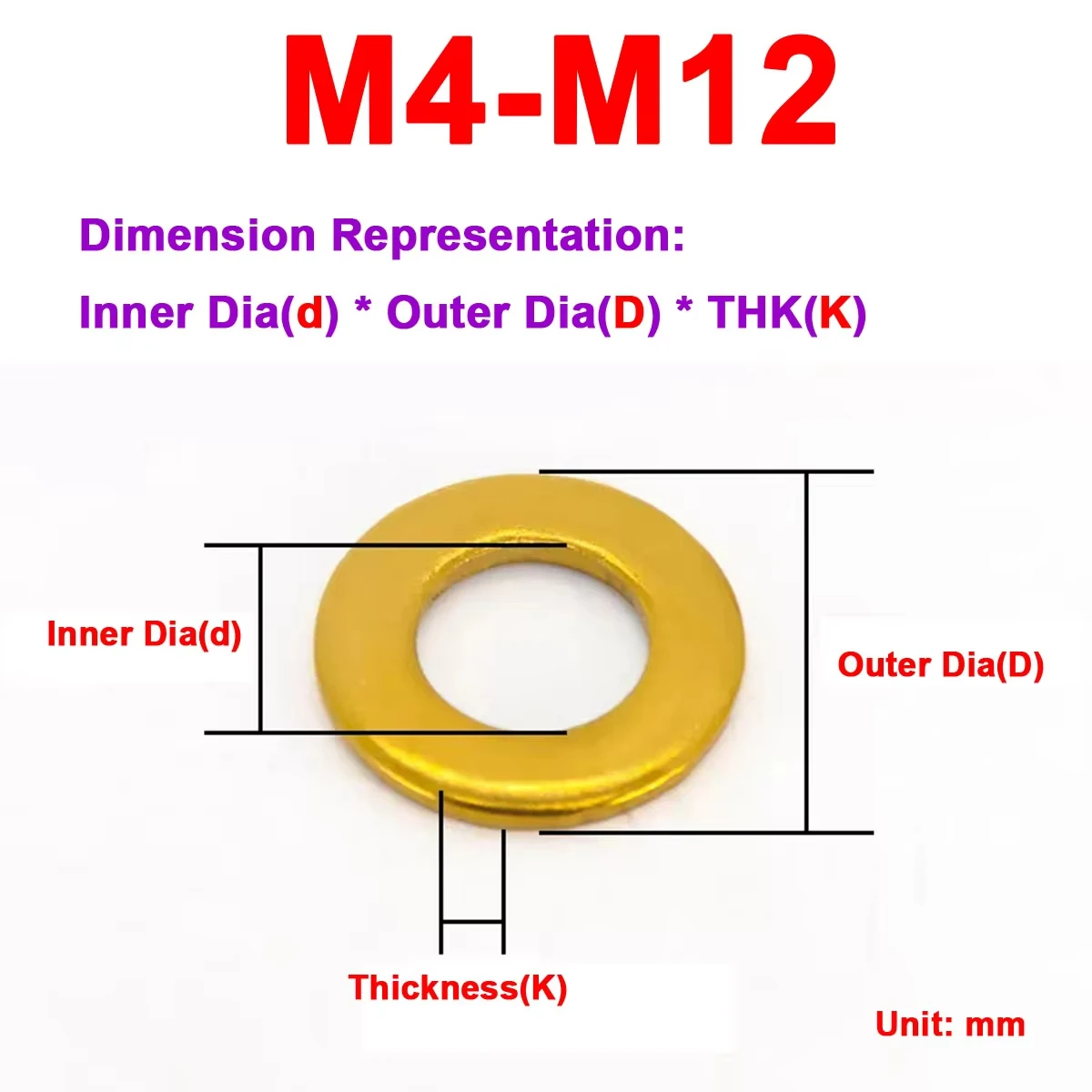 304 Stainless Steel Circular Flat Gasket M4 M5 M6 M8 M10 M12 Titanium Blue/Titanium Gold Flat Washer Motorcycle Decorative Piece