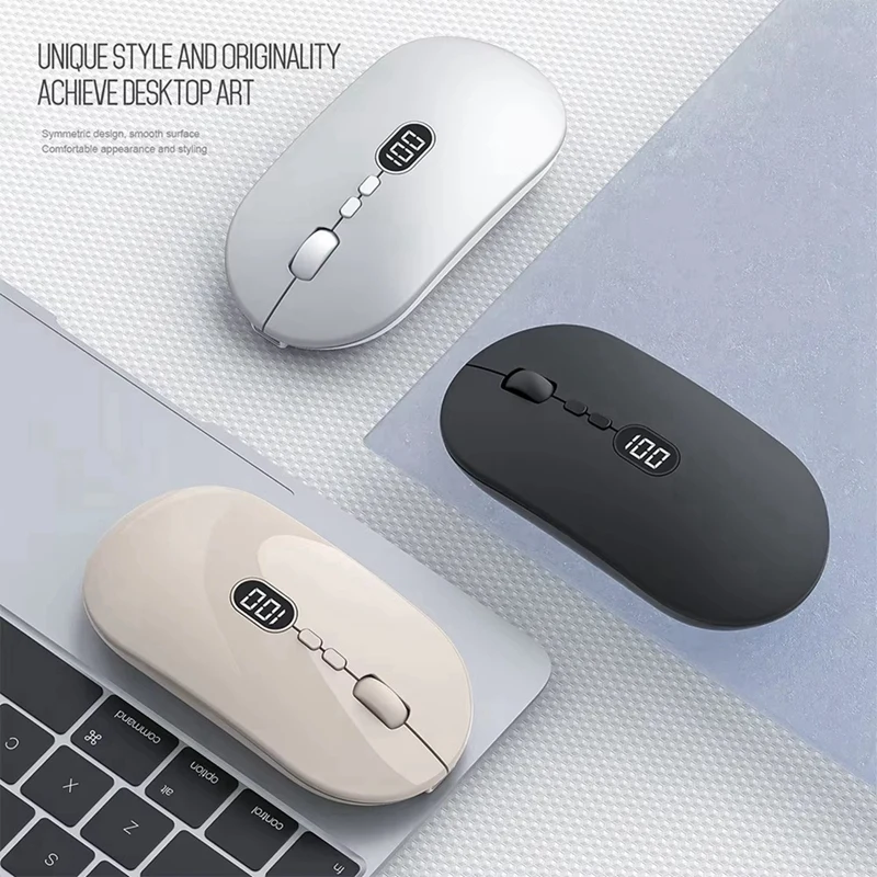 Wireless Computer Mouse With Battery Level Visible Rechargeable 2.4G Portable USB Mouse Silent Click For PC Laptop