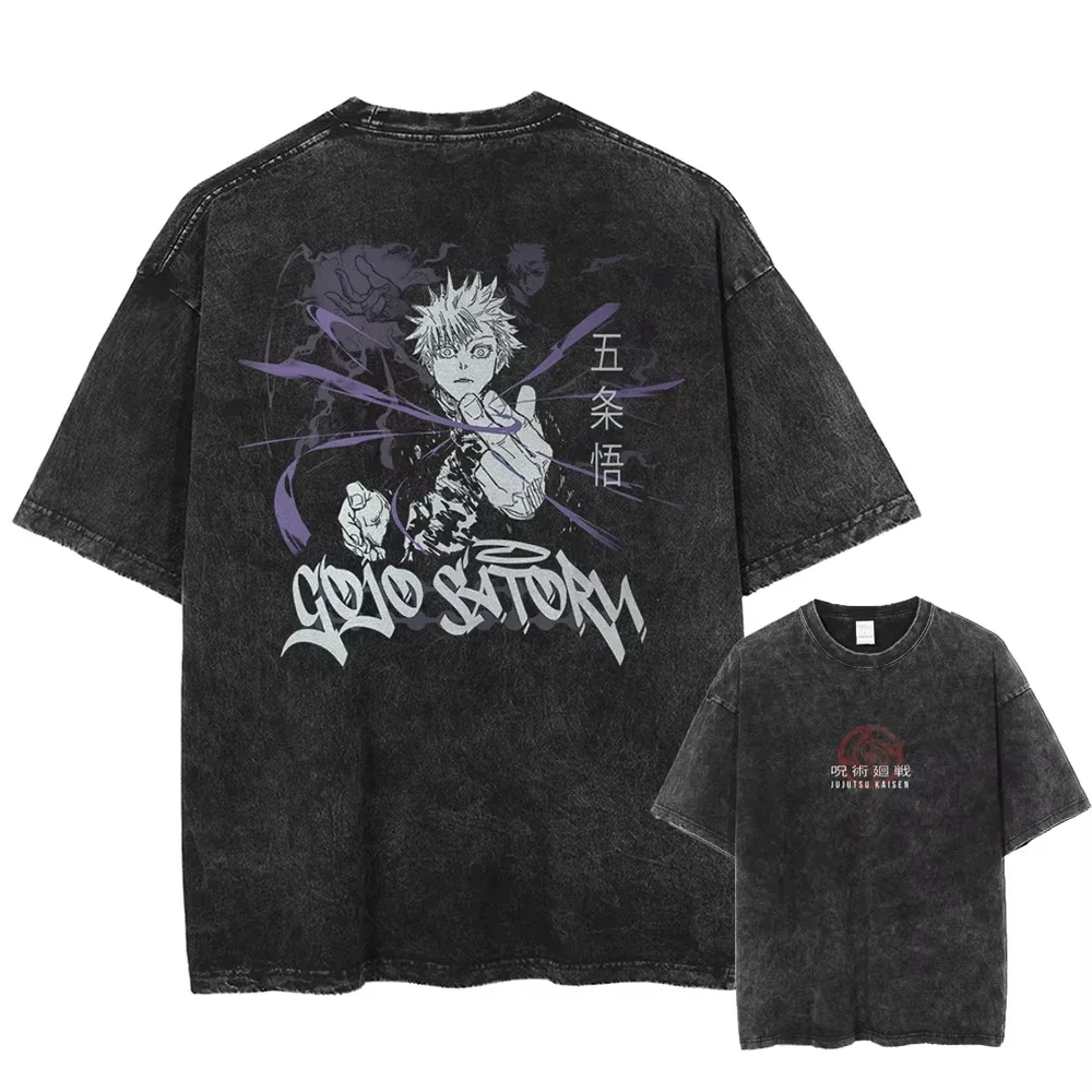 

Jujutsu Kaisen Gojo Satoru T Shirt Women Jujutsu Vintage Washed T-shirt Clothing Summer Short Sleeve Cotton Tees Streetwear
