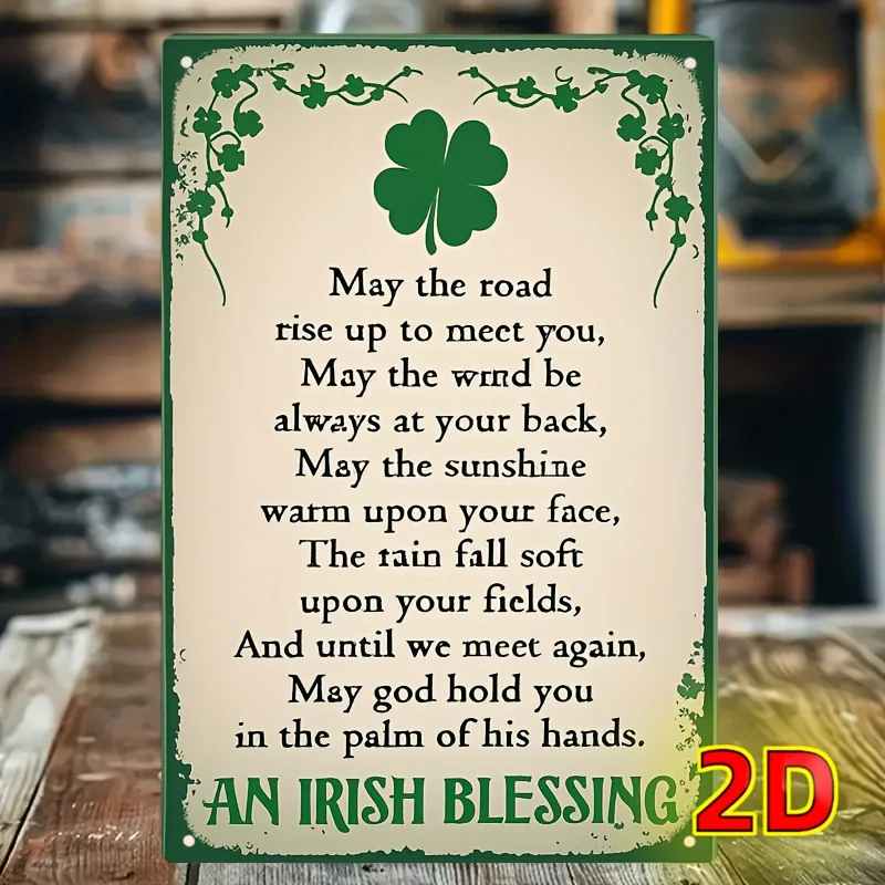 Vintage Irish Blessings Metal Wall Sign with Shamrock Design - es, Durable Iron Decoration for Home, Bar, Restaurant, or Desktop