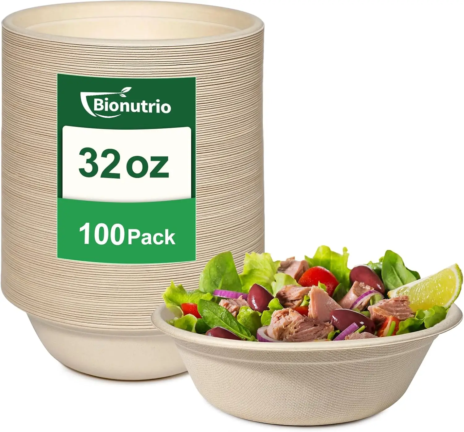 

32oz Large Disposable Bowls, 100 Pack Heavy Duty Paper Bowls, Biodegradable Compostable Disposable Soup Bowls, Natural