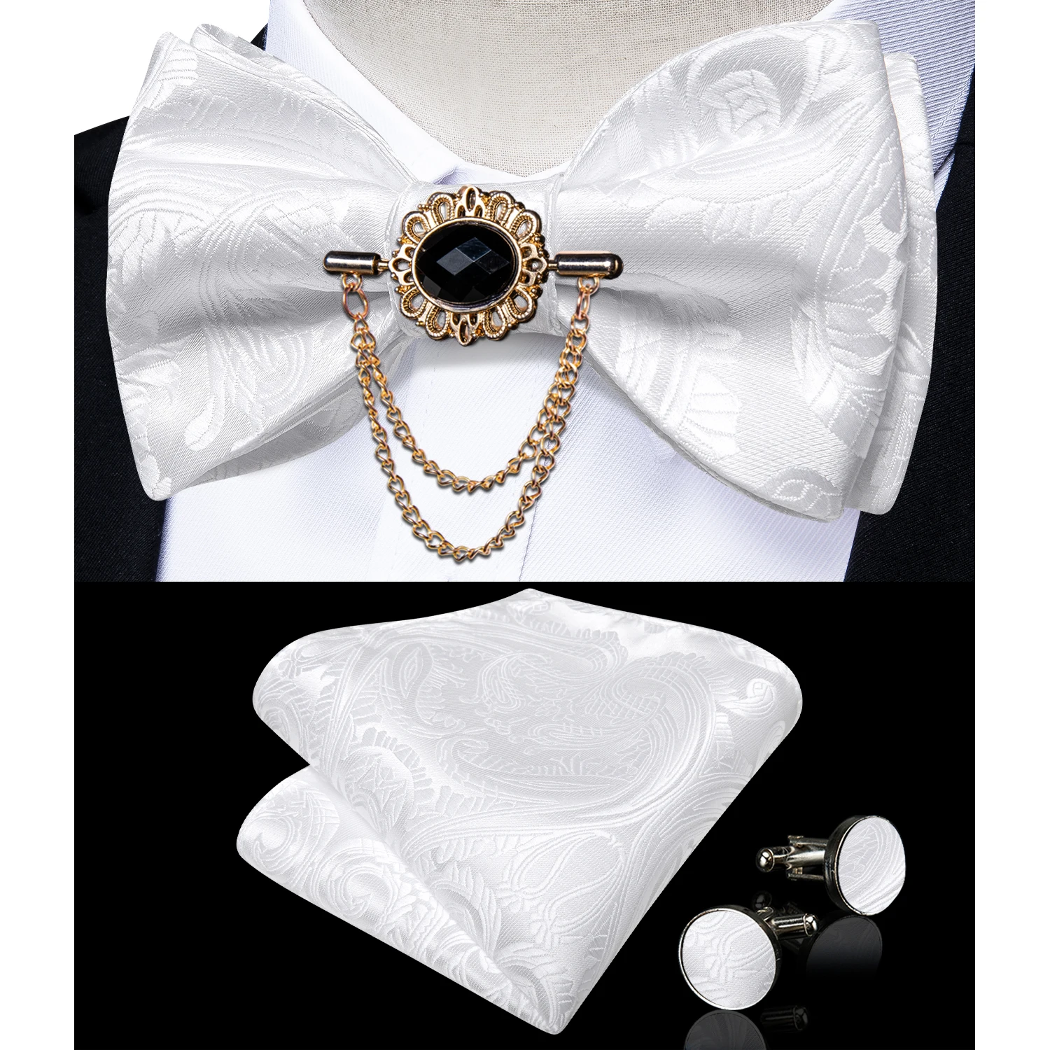 Exqusite männer Selbst-krawatte Bowties Hochzeit Krawatten Für Mann Zubehör Manschettenknöpfe Hanky Brosche Set Rot Schwarz Gelb blau Bowtie – Detail 15