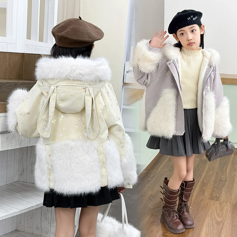 Mädchen Wintermantel Kinder Süße Prinzessin Pelzmantel Oberbekleidung Parkas Teenager Kinder Verdicken Warme Samt Jacke Outfits Kleidung – Detail 20