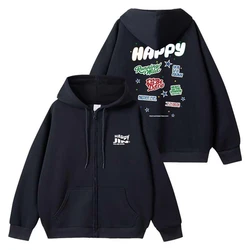 Winter Damen Hoodie JIN Happy Letter Print Baumwolle Langarm Top Kpop Männer Frauen Y2K Casual Einfache Sweatshirt Kleidung