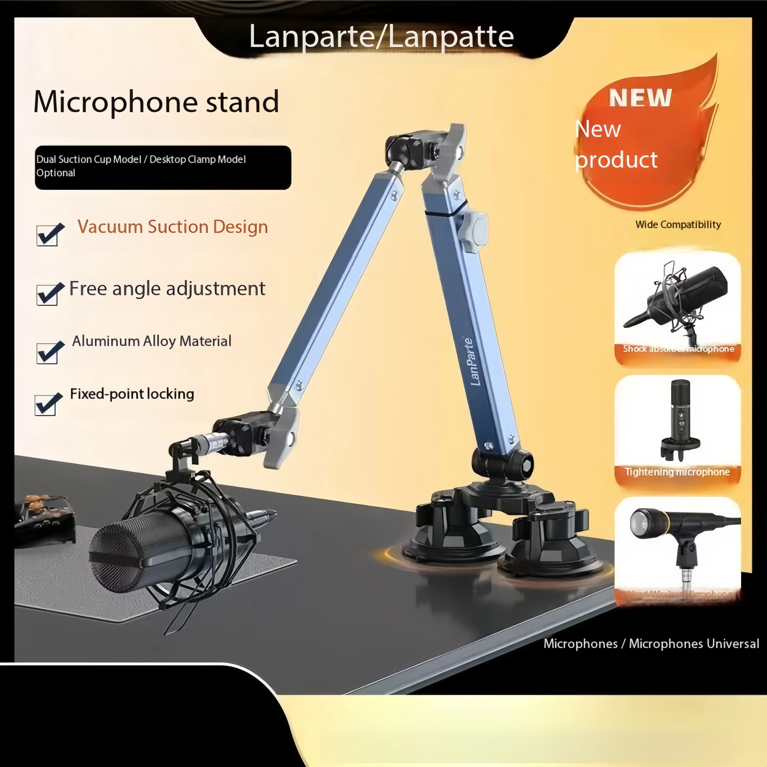 吸盤ケーブル管理-デスクマウント付き調節可能なマイクスタンド、k688-ampligame-am8-bm88用サスペンションブームアーム