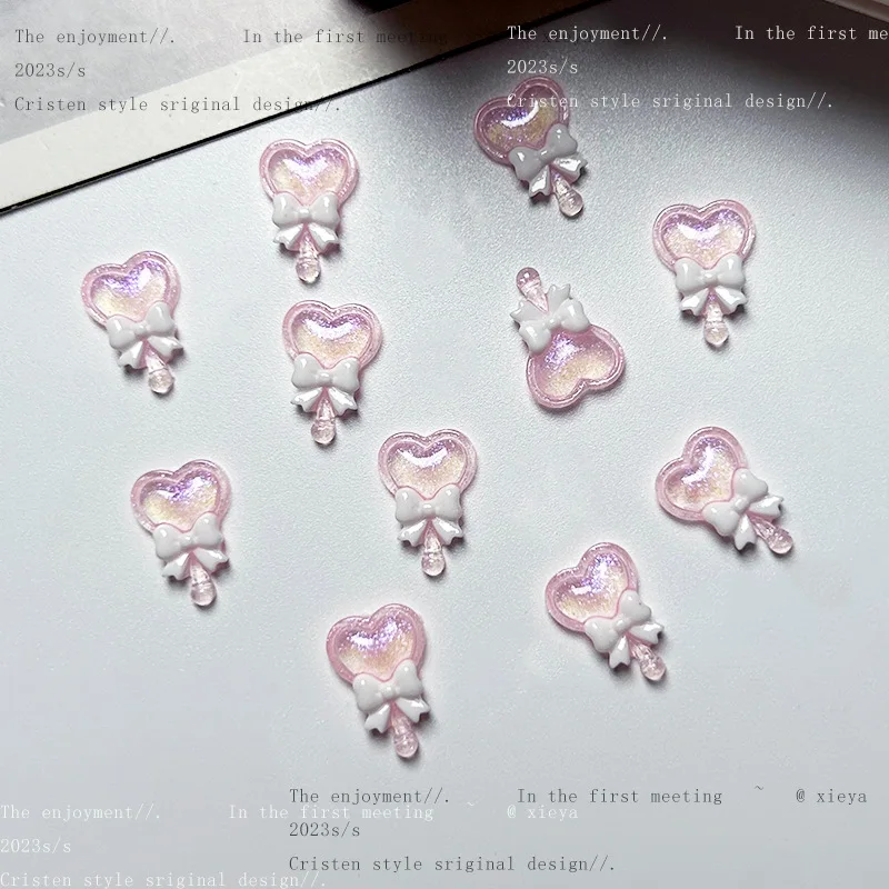 20 stücke 3d koreanische kawaii rosa Harz Nagel kunst bezaubert japanisches Herz/Zauberstab Schmuck Nagel Strass Dekorationen Zubehör DIY