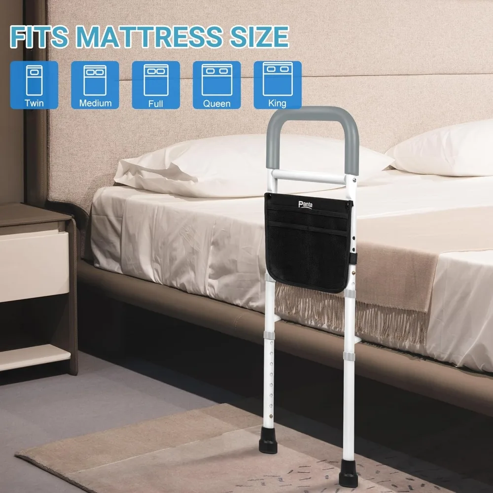 Bed Rails for Elderly Adults, Adjustable Bed Assist Rails for Seniors, Bed Side Rails with Support Legs and Storage Pocket