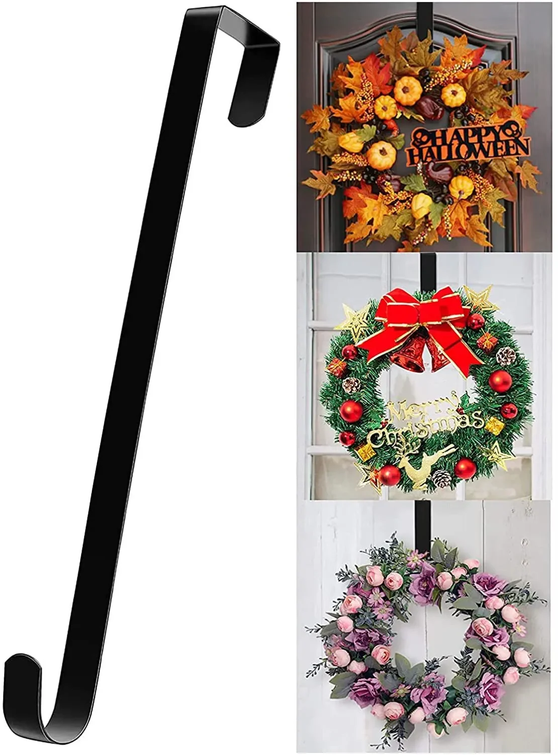 Wieszak na wieniec na drzwi wejściowe Halloween Boże Narodzenie Wielkanoc Dekoracja Metal nad drzwiami Pojedynczy haczyk Ozdoba Wieniec Wieszak na drzwi