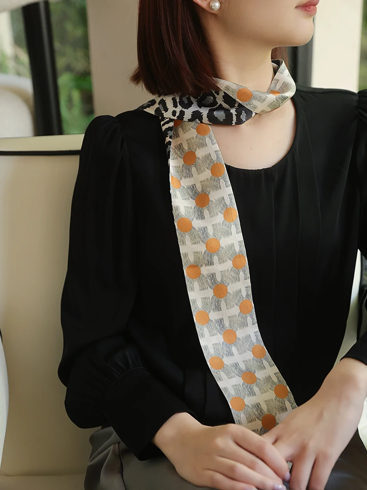 kaliiya-original-geometric-pattern-silk-scarf-long-ribbon-hair-band-bag-tie-vintage-women's-four-seasons-silk-chiffon-scarf