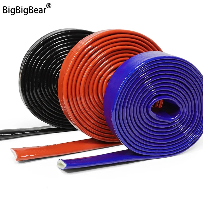 1m Silicone Fiberglass Tube Coated Glass Fiber Braided Fireproof Sleeve Fire Retardant Case High Temperature Cable Sleeve