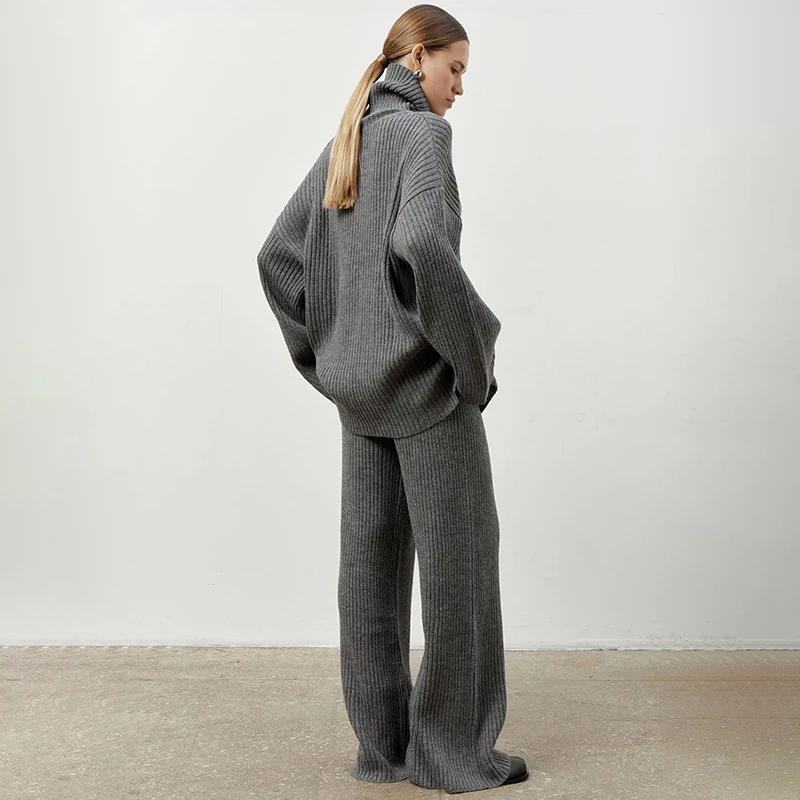 

Tornova Tturtleneck Sweater Wide-leg Trousers 2 Piece Sets 2025 Autumn Winter Warm Solid Long Sleeve Loose Knitted Sweater Set