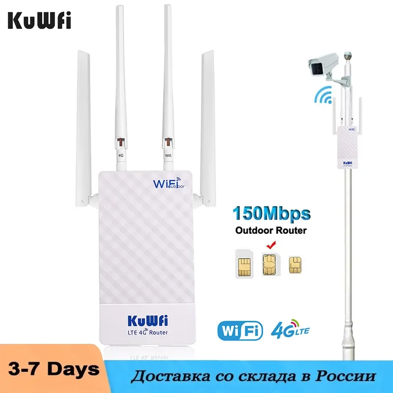 KuWFi 4G WIFI Router Outdoor 300Mbps LTE Router 4G Sim Card Support Port Filtering MAC IP Settings Waterproof Booster Extender