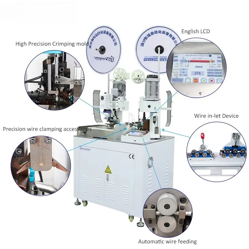 EW-801 High Quality Fully Automatic Double Ends Two Moulds Wire  Terminal Pressing Crimping Machine