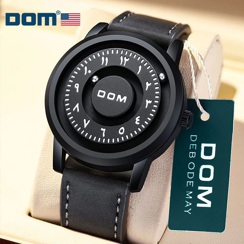 DOM 1769 Man Gift Watch Brand Creative Leather Band Scrolling Beads Quartz Watches for Men Magnetic Force Waterproof Clock