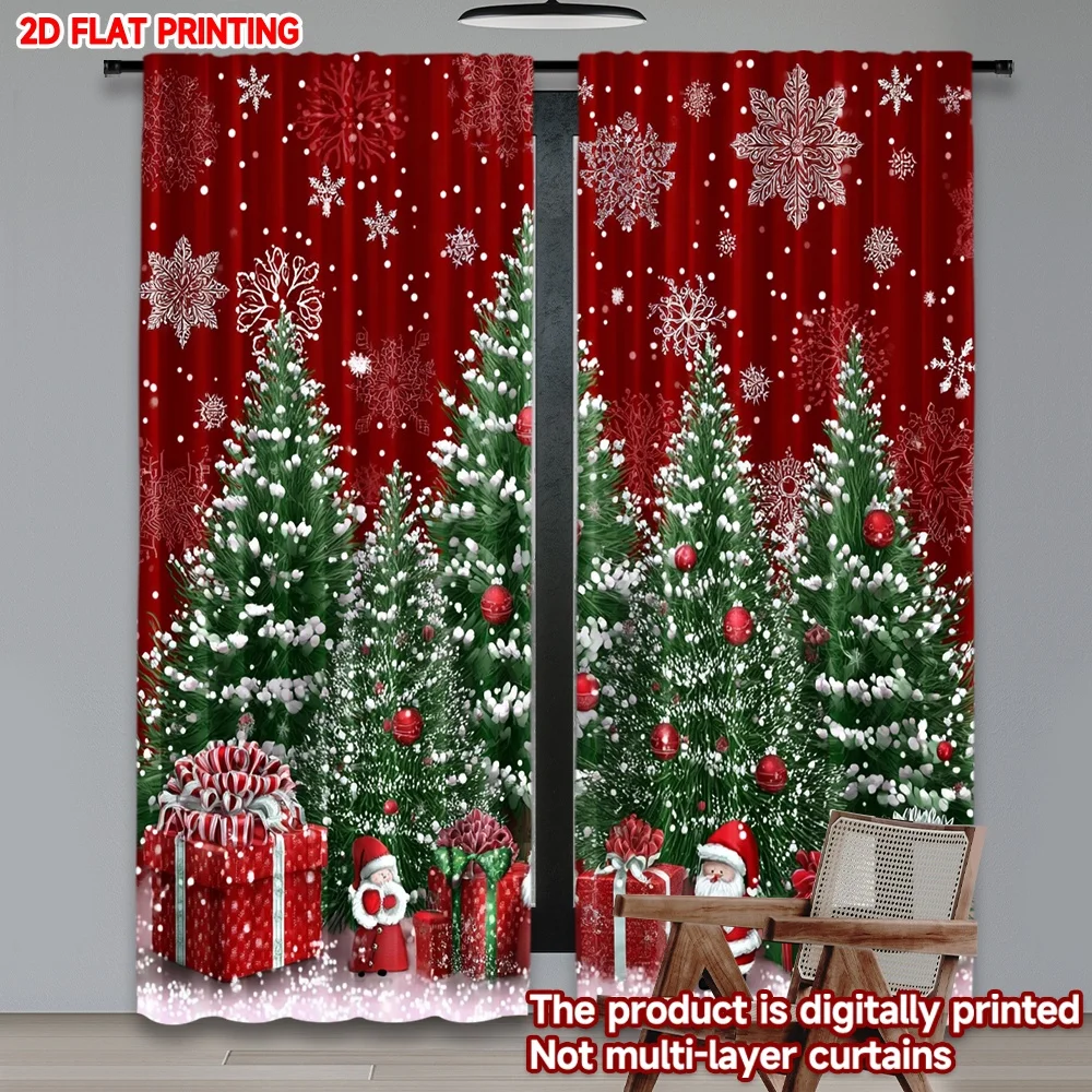 2D الطباعة المسطحة 2PCS ستائر عيد الميلاد العصرية عيد الميلاد سانتا كلوز شجرة عيد الميلاد الرقمية المطبوعة البوليستر الستائر #4