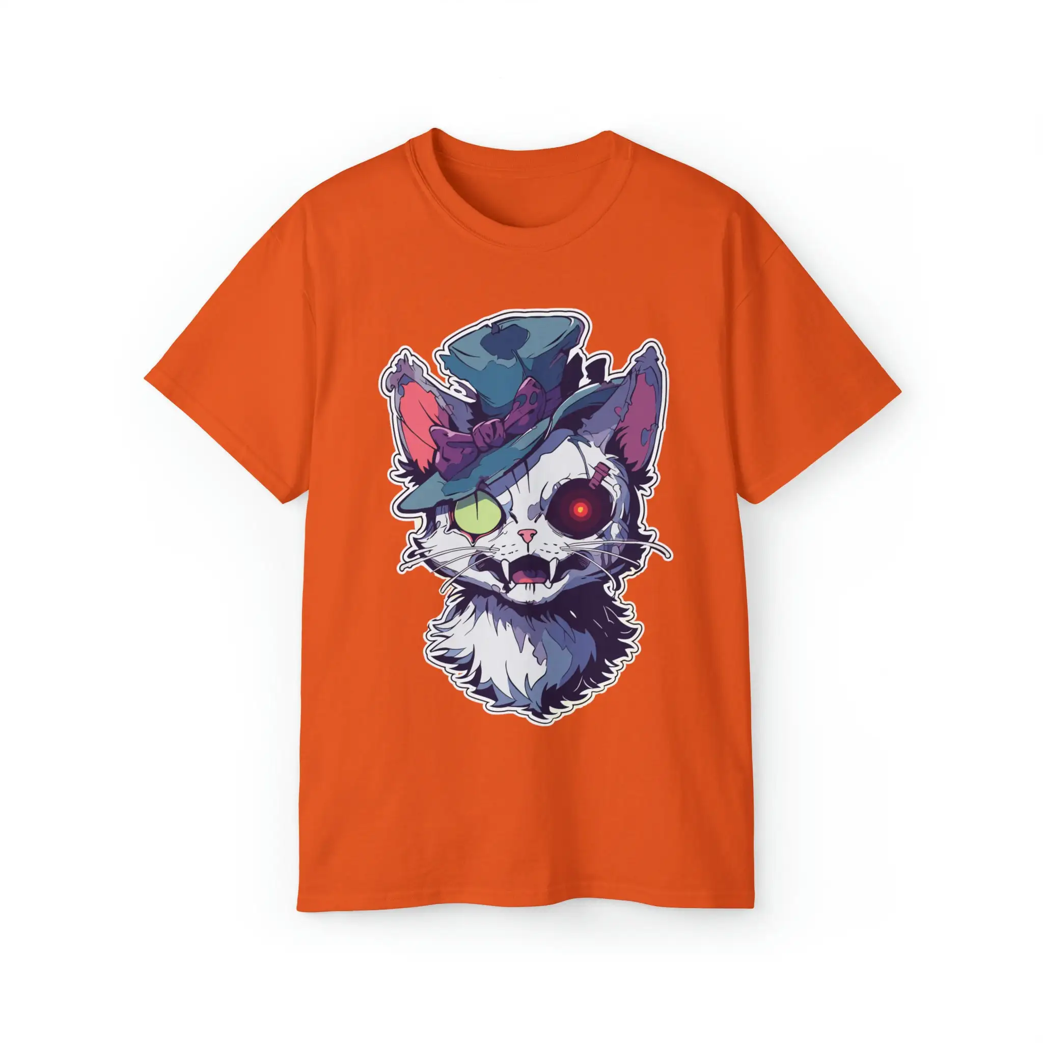 Zombie Cyborg Cat Monster Renaissance Robot T Shirt Halloween Scary Creepy Cartoon