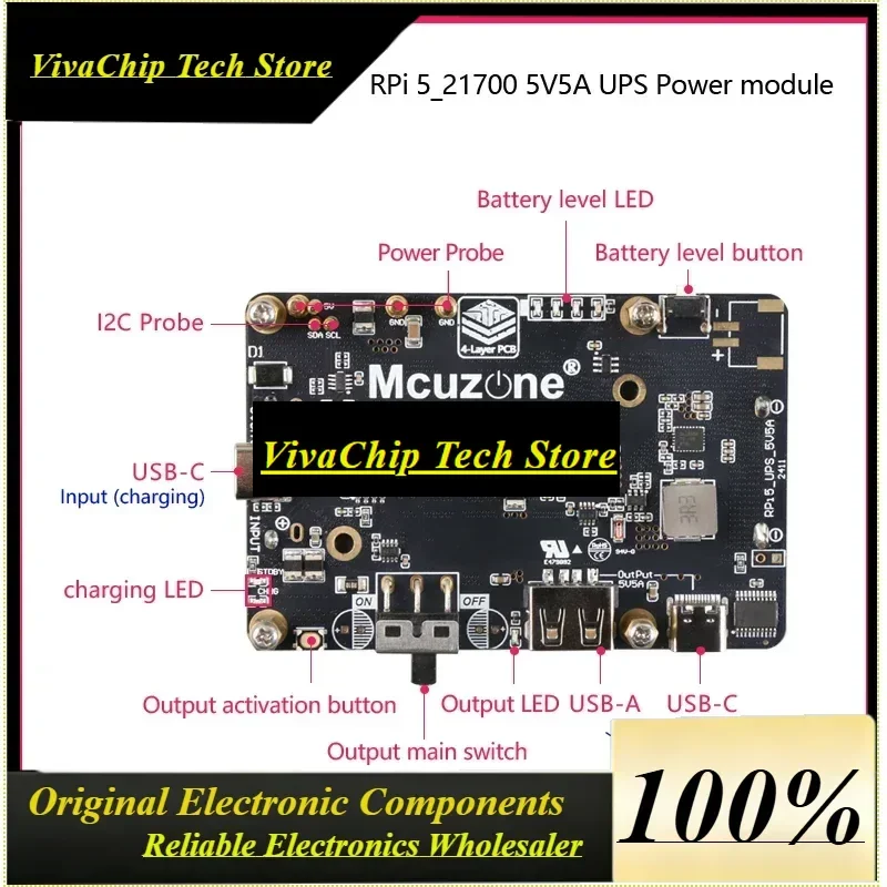 VoFSRaspberry Pi 5 5V5A UPS Power Module Output USB-C With PD Negotiation Function