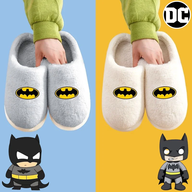 Moda DC Batman hombres y mujeres invierno fresco Anime patrón de dibujos animados Simple Casual Fondo suave antideslizante cálido zapatillas de algodón