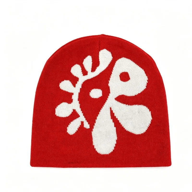 1 Stück Damen Blumenmuster Strickmütze Blumen-Jacquard Skullcap Weiche Dehnbare Warme Gemütliche Kopfbedeckung für Herbst Winter Casual Street Outfits – Detail 7