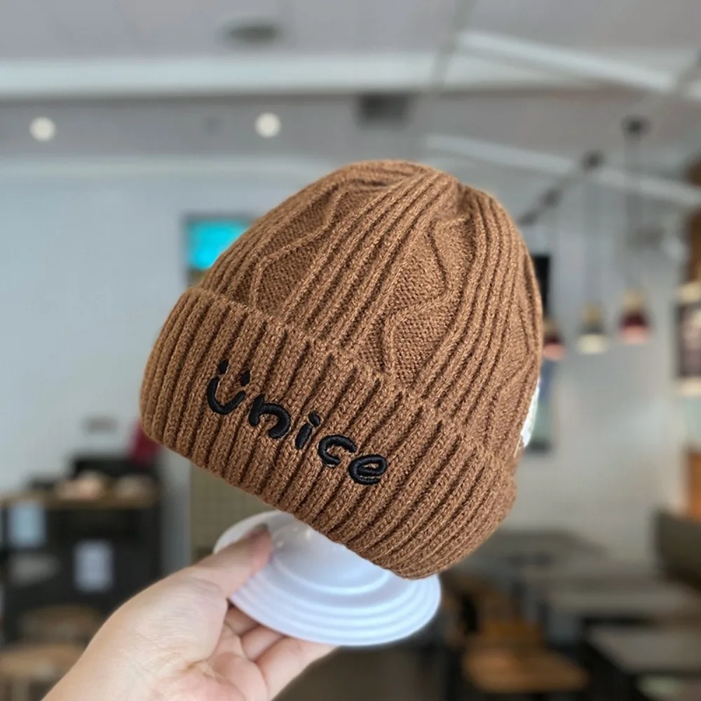 

Модная толстая вязаная шерстяная шапка с вышивкой букв унисекс, зимняя теплая шапка с бархатной подкладкой, прочный детский чепчик для детей 1-6 лет