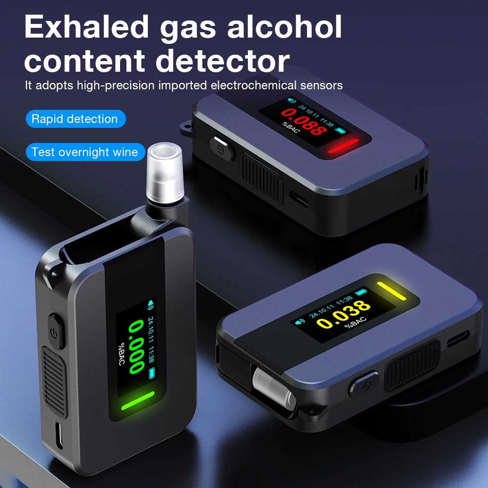 Portable Breathalyzer Rechargeable Professional-Grade Accuracy Portable Breath Alcohol Tester for Personal Professional Use Pro