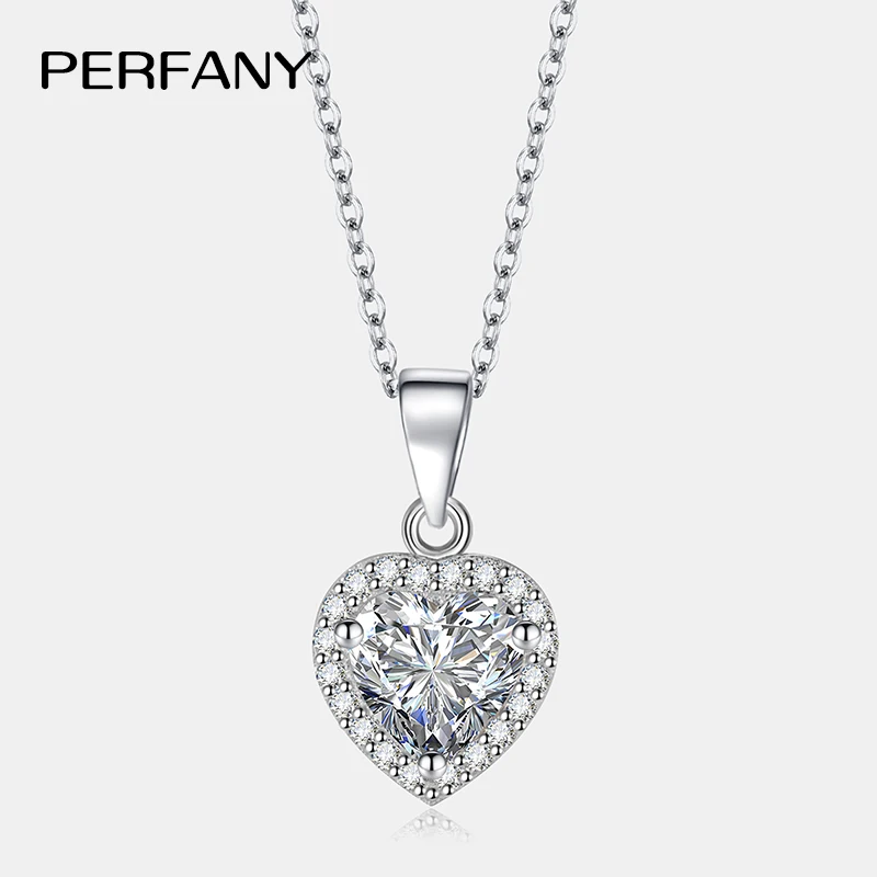 

PERFANY 1CT Heart Cut Moissanite Necklace for Women S925 Pure Silver Sparkling Diamond Pendant Fashion Jewelry Party Gift