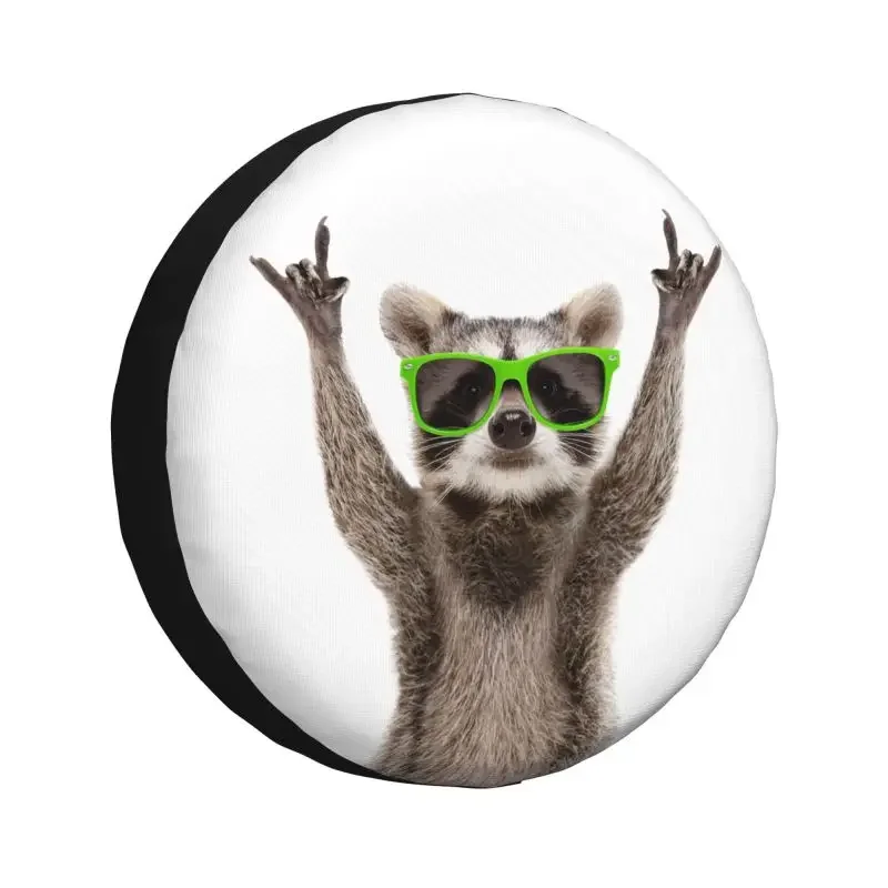 Funny Raccoon Green Sunglasses Spare Tire Cover for Grand RV SUV Camper Animals Car Wheel Protector Covers 14