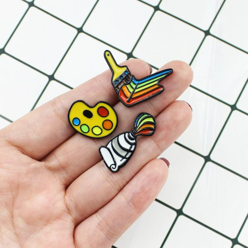 Paint pigment Enamel Brooch for Friend kid Hat Bag Accessories Jewelry Painting Tools Palette Paint Tube Brush Pin Rainbow Art