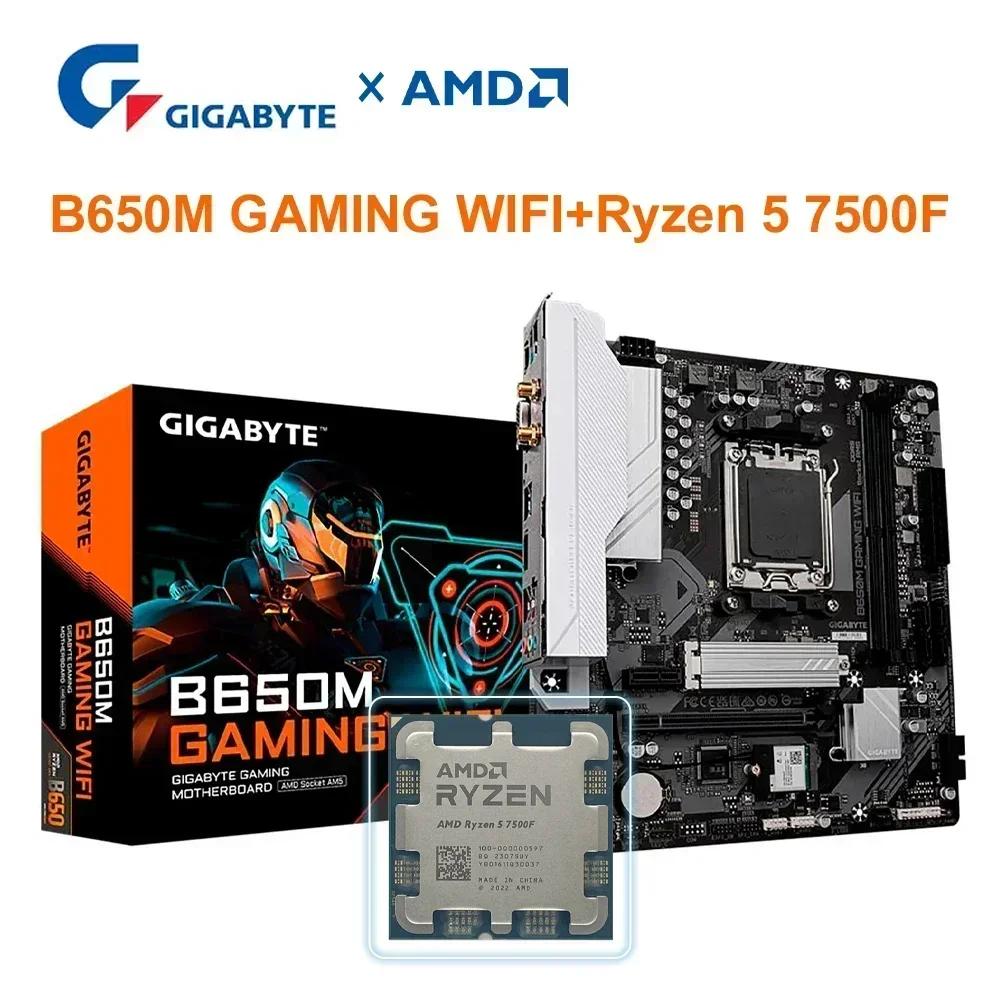 AMD Ryzen 5 7500F + GIGABYTE B650M GAMING WIFI Micro-ATX Motherboard Kit AMD B650 DDR5 6400(OC)MHz PC Gamer R5 7500F+B650 Set