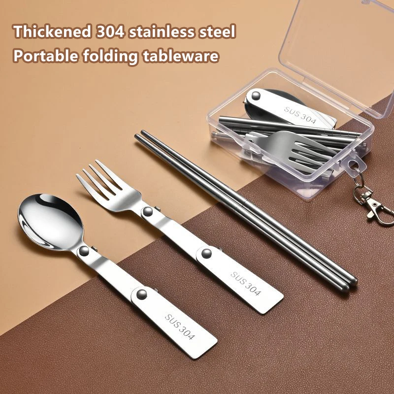 1/3Pcs Stainless Steel Folding Cutlery Set Portable Spoon Fork Chopsticks With Case For Camping Travel Outdoor