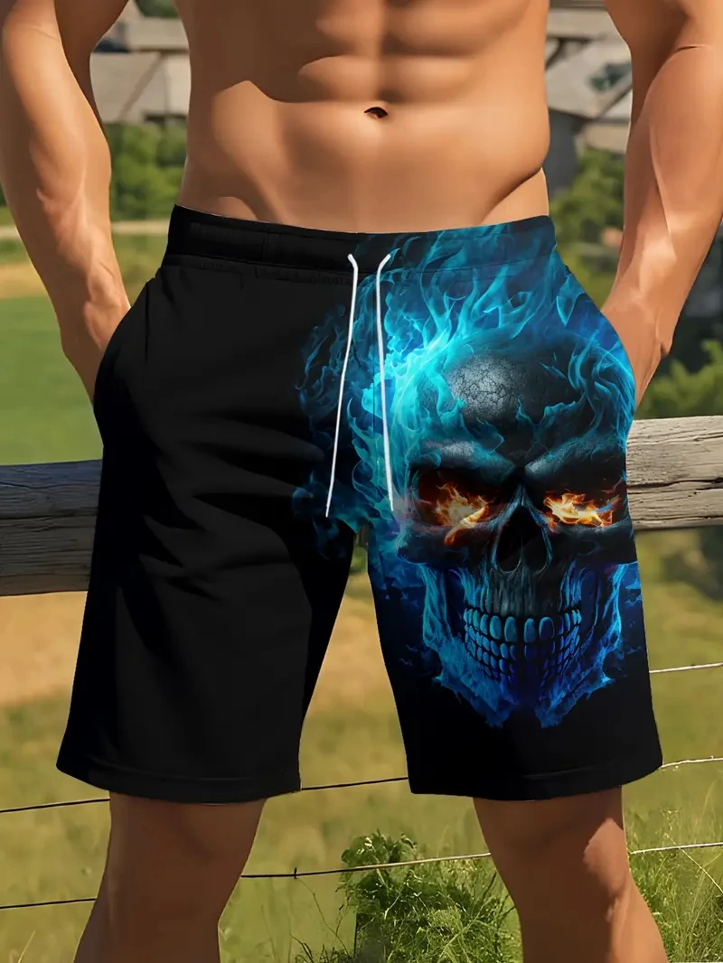 

Новинка 2024, мужские пляжные брюки, мужские шорты с 3D принтом ужасов и черепом, летние быстросохнущие плавки, мужская одежда, модные гавайские шорты