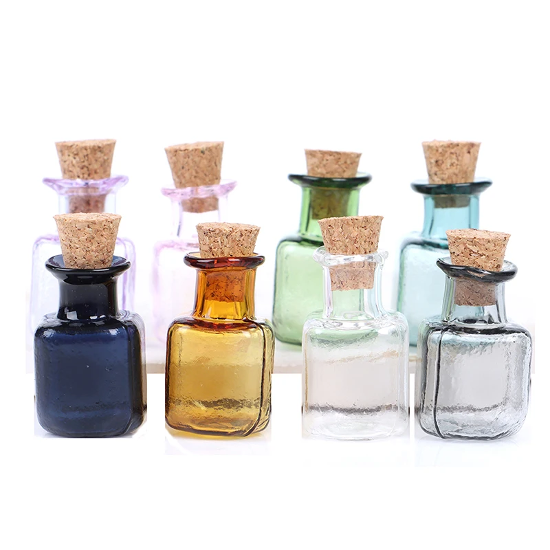 2Pcs 1:12 Dollhouse Mini Glass Color Bottles Cork Bottles Tiny Jar Vials Model Dolls House Accessories Mini Mueble Dollhouse Toy