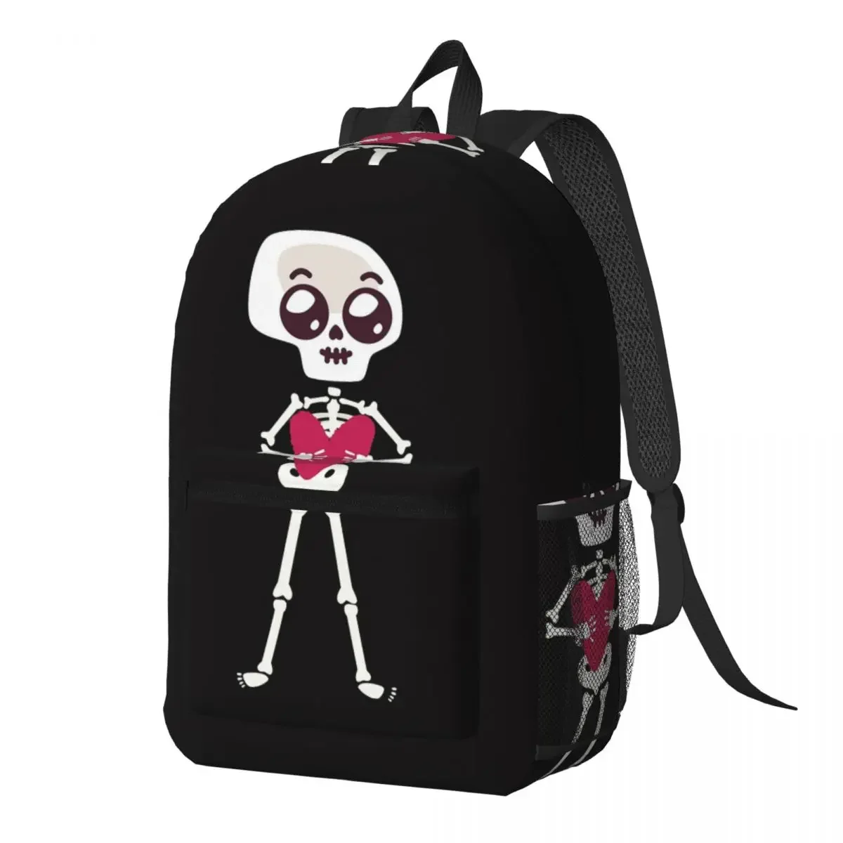 Gothic Black Skeleton Hug A Heart Backpack Daypack Large Capacity Children BookBag School Bag Shoulder Bags for Men Women