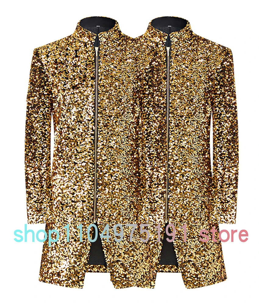 Gold sequin performance suit for men, High Quality singer dinner show outfit. Wedding dinner suit jacket. Celebrity Gowns