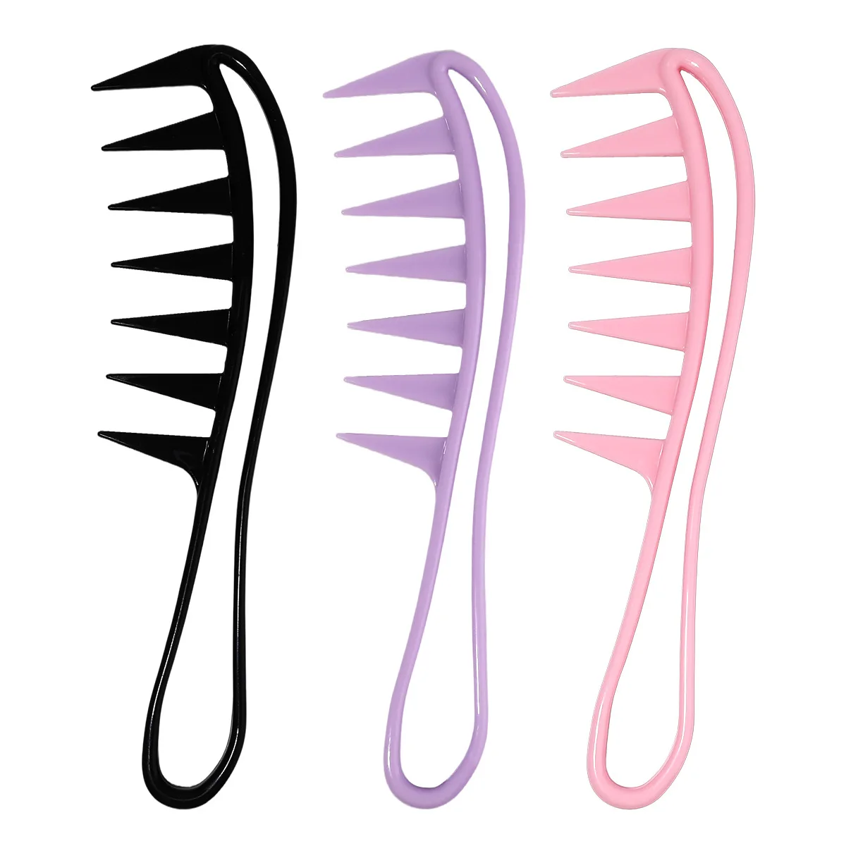 Men's Fishbone Textured Wide Tooth Hollow Comb with Handle, Hollow Design Hair Styling Comb for Slicked Back Pompadour Hair