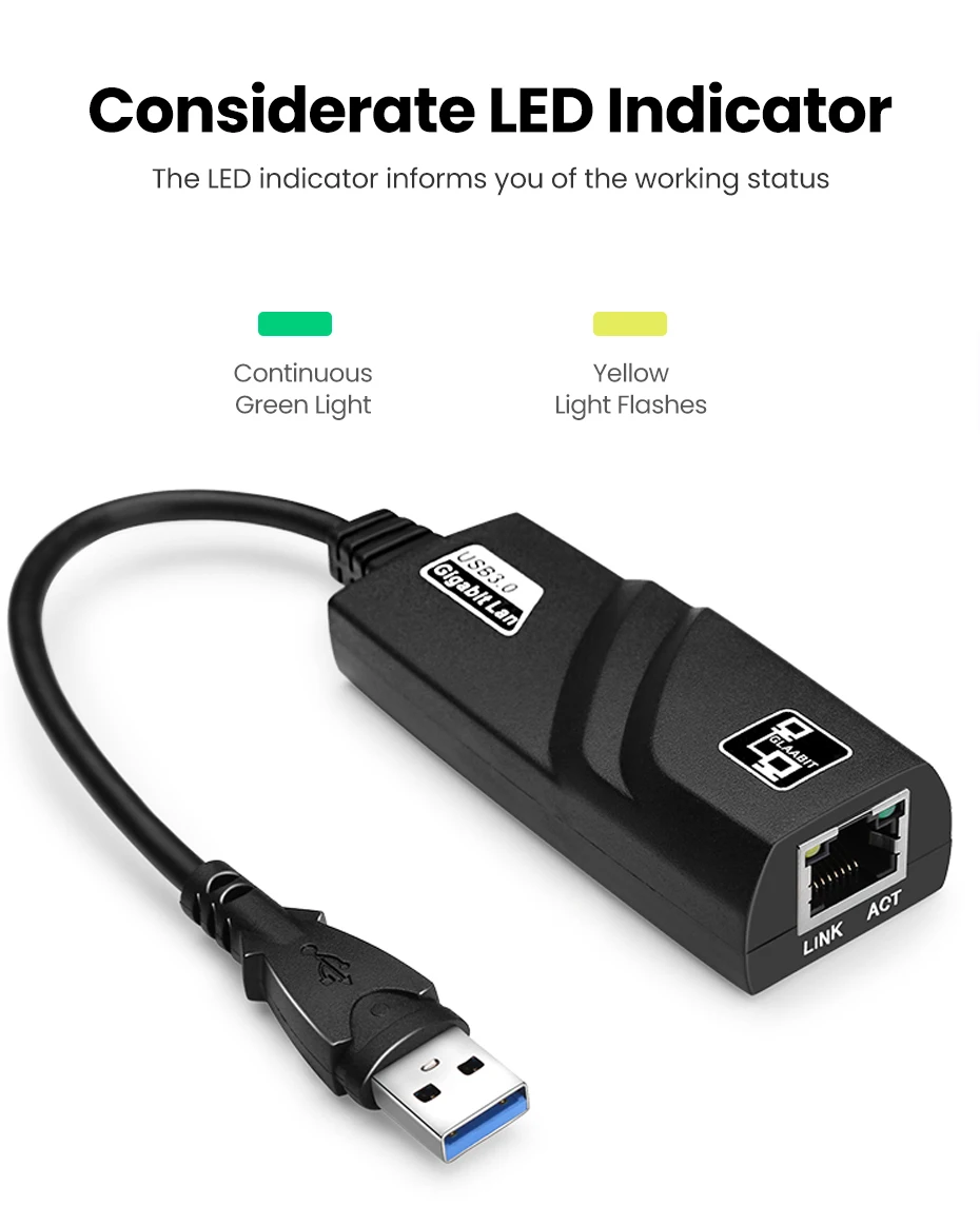 Adaptador USB Tipo C para Gigabit Ethernet Rj45 Lan, Placa de rede para Windows 10, PC, Xiaomi Mi Box 3 S, Nintend Switch Ethernet, USB 3.0, 2.0