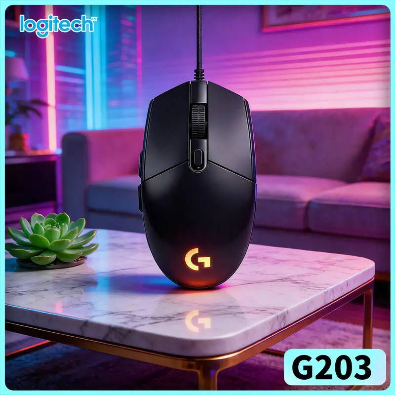 Logitech G203 Wired Mouse for Gaming 200-8000 DPI RGB Sync 6 Buttons Mechanical Tensioning 1000Hz Polling Speedy Fit