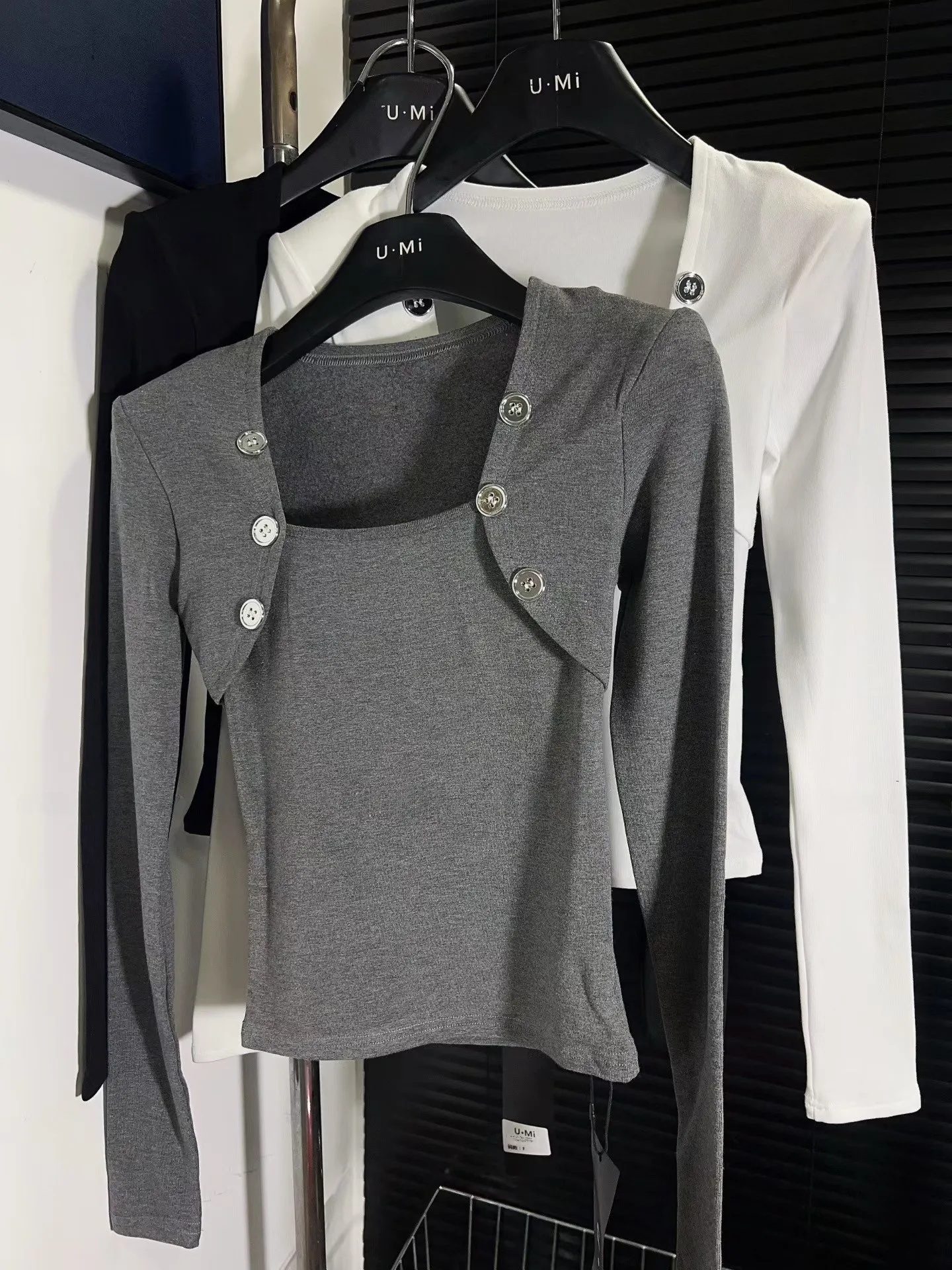 Slim Fit Long Sve Button up Base irt Donna Inverno Nuovo Sle Design Sense Vita Cinch Brued Colletto quadrato ort Stretto...