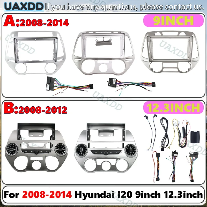 UAXDD 2 Din For 2008-2014 Hyundai I20 9Inch 12.3Inch DVD Kit Panel Accessories Frame Automotive Fascia Dashboard CD Stereo Radio