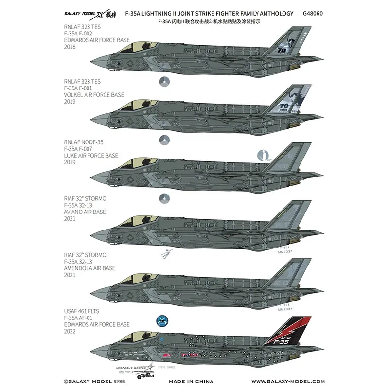 Imagem -03 - Decalque e Máscara Adequado para Tamiya Galaxy G48060 F35a Lightning ii Joint Strike Fighter Antologia Familiar 1:48 61124