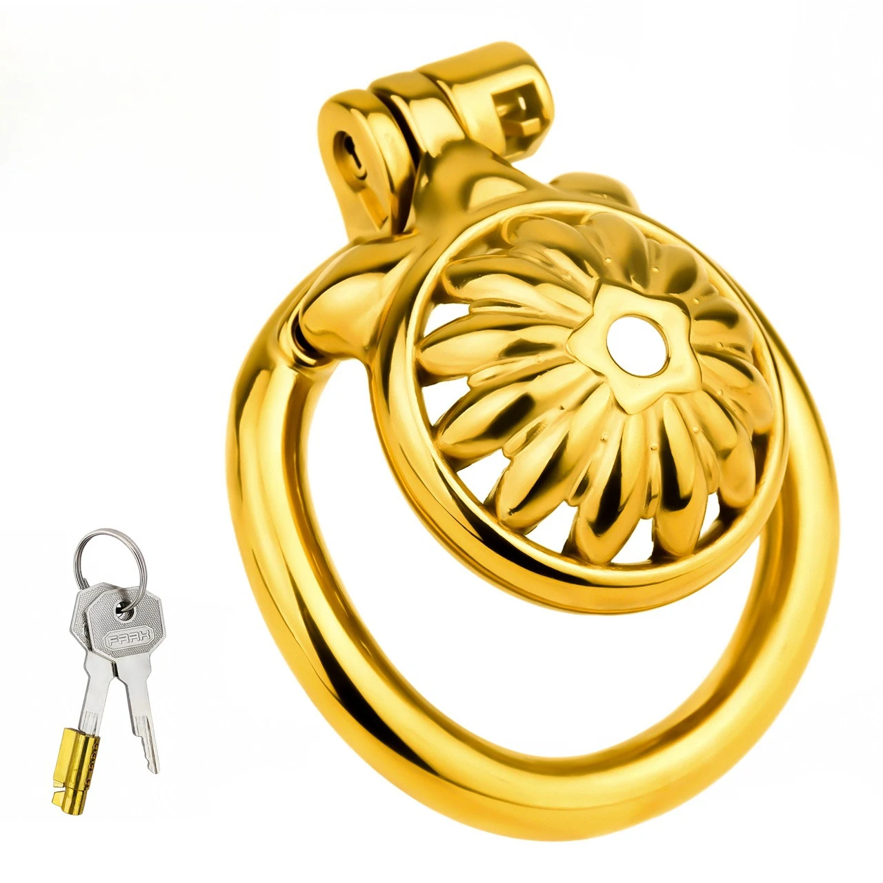 FRRK-244 Gold stainless steel metal CB chastity lock chrysanthemum chastity utensil for men's adult sex toys
