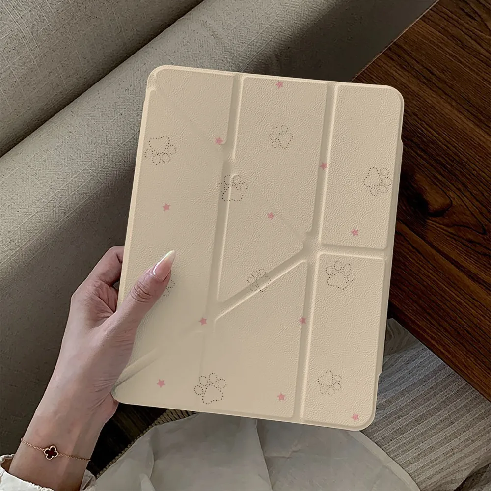 Kawaii Footprint Puppy New Tablet Case For iPad Pro 11 12.9in 13 M4 9.7 10.2 5/6th 7/8/9 10 11th MINI Air 4 5 6 7 Trifold Case
