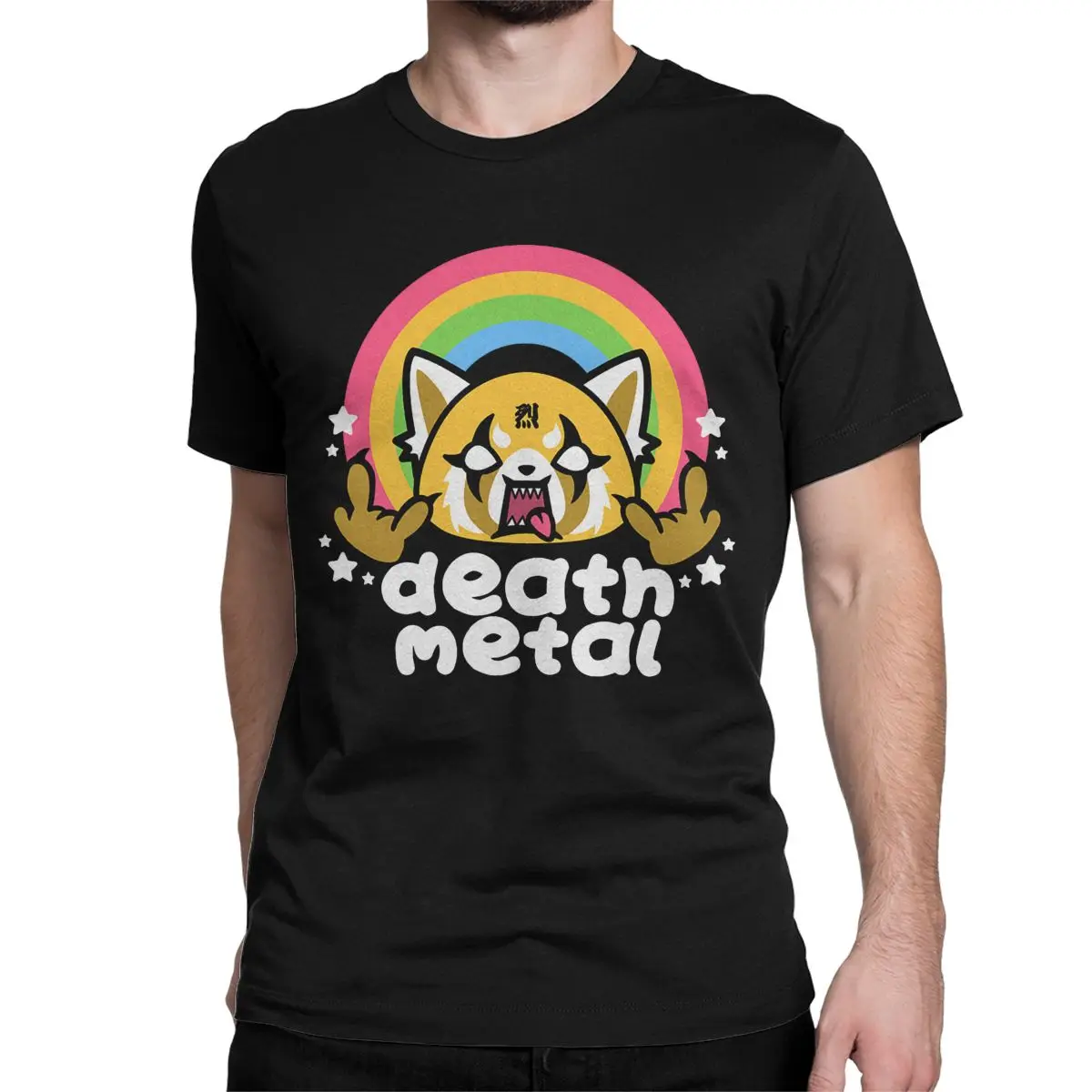 Death Metal Aggretsuko Aggressive Retsuko T Shirt for Men Cotton T-Shirt Round Collar Tee Shirt Short Sleeve Clothes Big Size