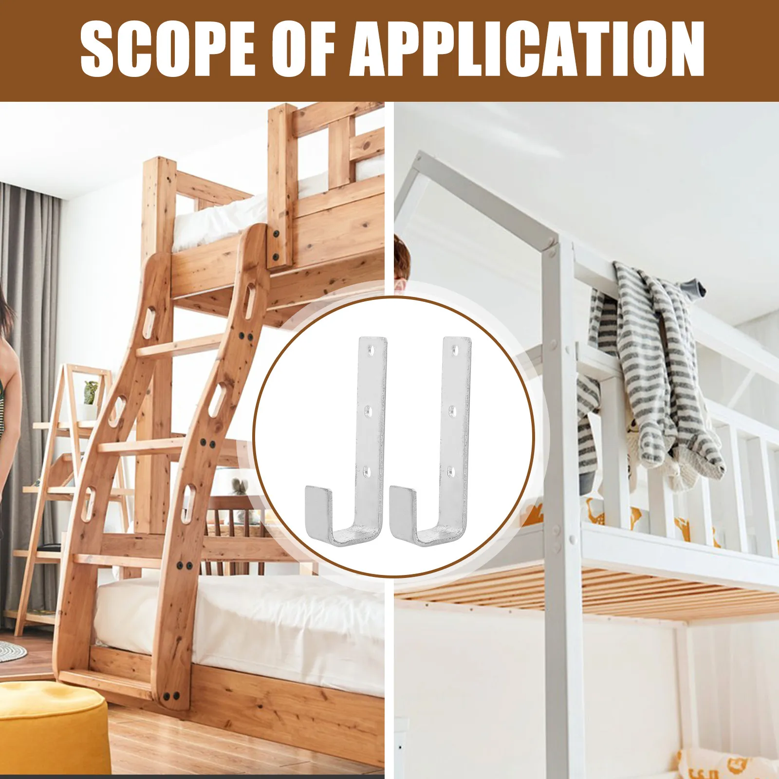 2Pcs Sturdy Bunk Bed Ladder Hooks Iron J Shaped Fixing Bracket Children Bed Ladder Accessory Bedroom Safety Holder