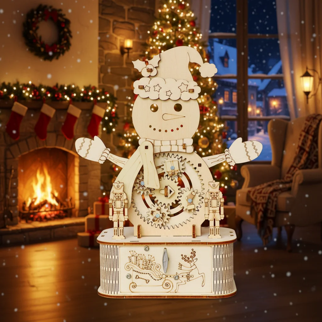 لغز خشبي ثلاثي الأبعاد لموسيقى رجل الثلج، لعبة تجميع الموسيقى الإبداعية، نموذج مشهد محاكاة الشتاء، تعليم تفاعلي بين الوالدين والطفل