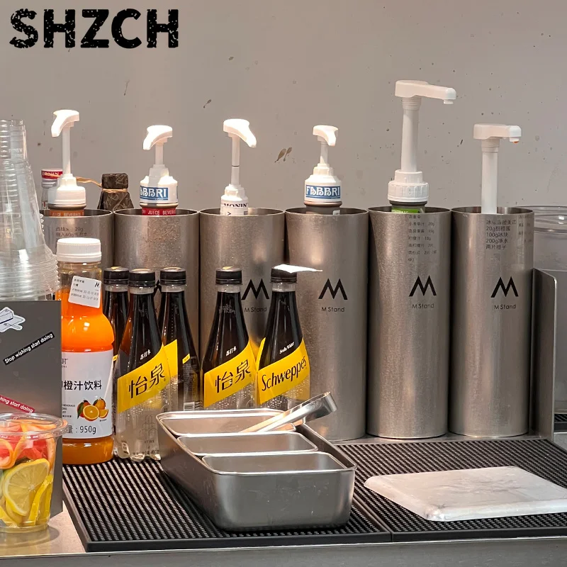 Stainless Steel Syrup Storage Cylinder Coffee Shop Bar Round Bottle Round Hole DesignIdeal For Moering DaVinci Syrup Fruit Syrup